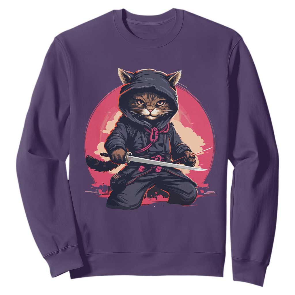 Japanese Ninja Cat Sweatshirt Ancient Japan Warrior Samurai Tattoo Kawaii Vintage TS02 Purple Print Your Wear