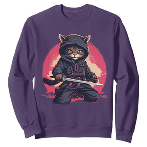Japanese Ninja Cat Sweatshirt Ancient Japan Warrior Samurai Tattoo Kawaii Vintage TS02 Purple Print Your Wear