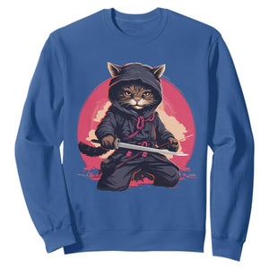 Japanese Ninja Cat Sweatshirt Ancient Japan Warrior Samurai Tattoo Kawaii Vintage TS02 Royal Blue Print Your Wear