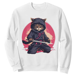 Japanese Ninja Cat Sweatshirt Ancient Japan Warrior Samurai Tattoo Kawaii Vintage TS02 White Print Your Wear