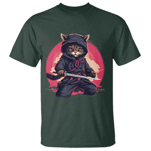 Japanese Ninja Cat T Shirt Ancient Japan Warrior Samurai Tattoo Kawaii Vintage TS02 Dark Forest Green Print Your Wear