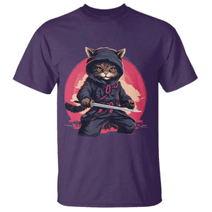 Japanese Ninja Cat T Shirt Ancient Japan Warrior Samurai Tattoo Kawaii Vintage TS02 Purple Print Your Wear