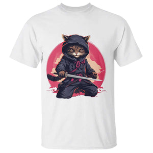 Japanese Ninja Cat T Shirt Ancient Japan Warrior Samurai Tattoo Kawaii Vintage TS02 White Print Your Wear