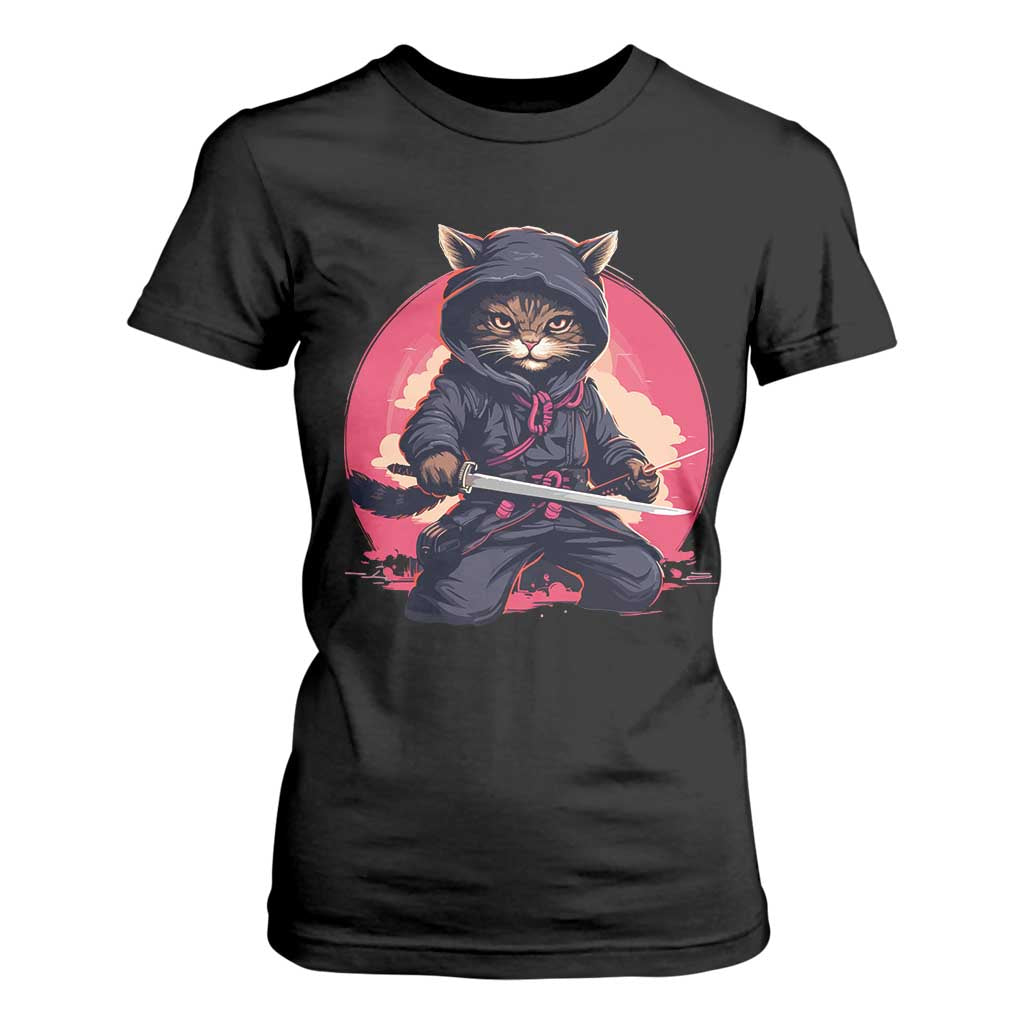 Japanese Ninja Cat T Shirt For Women Ancient Japan Warrior Samurai Tattoo Kawaii Vintage TS02 Black Print Your Wear