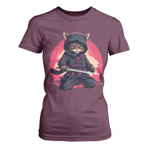 Japanese Ninja Cat T Shirt For Women Ancient Japan Warrior Samurai Tattoo Kawaii Vintage TS02 Maroon Print Your Wear