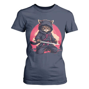 Japanese Ninja Cat T Shirt For Women Ancient Japan Warrior Samurai Tattoo Kawaii Vintage TS02 Navy Print Your Wear