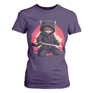 Japanese Ninja Cat T Shirt For Women Ancient Japan Warrior Samurai Tattoo Kawaii Vintage TS02 Purple Print Your Wear