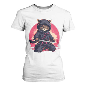 Japanese Ninja Cat T Shirt For Women Ancient Japan Warrior Samurai Tattoo Kawaii Vintage TS02 White Print Your Wear