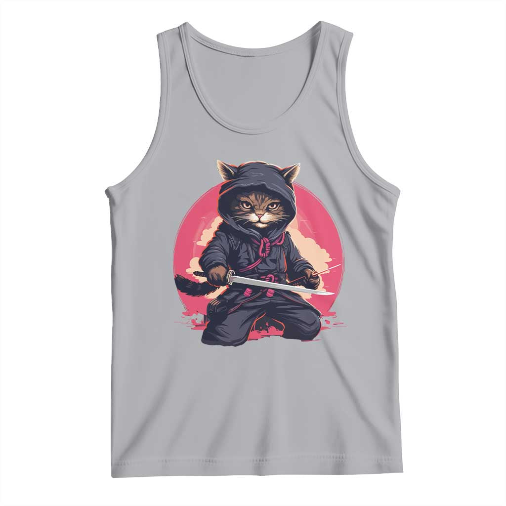 Japanese Ninja Cat Tank Top Ancient Japan Warrior Samurai Tattoo Kawaii Vintage TS02 Athletic Heather Print Your Wear
