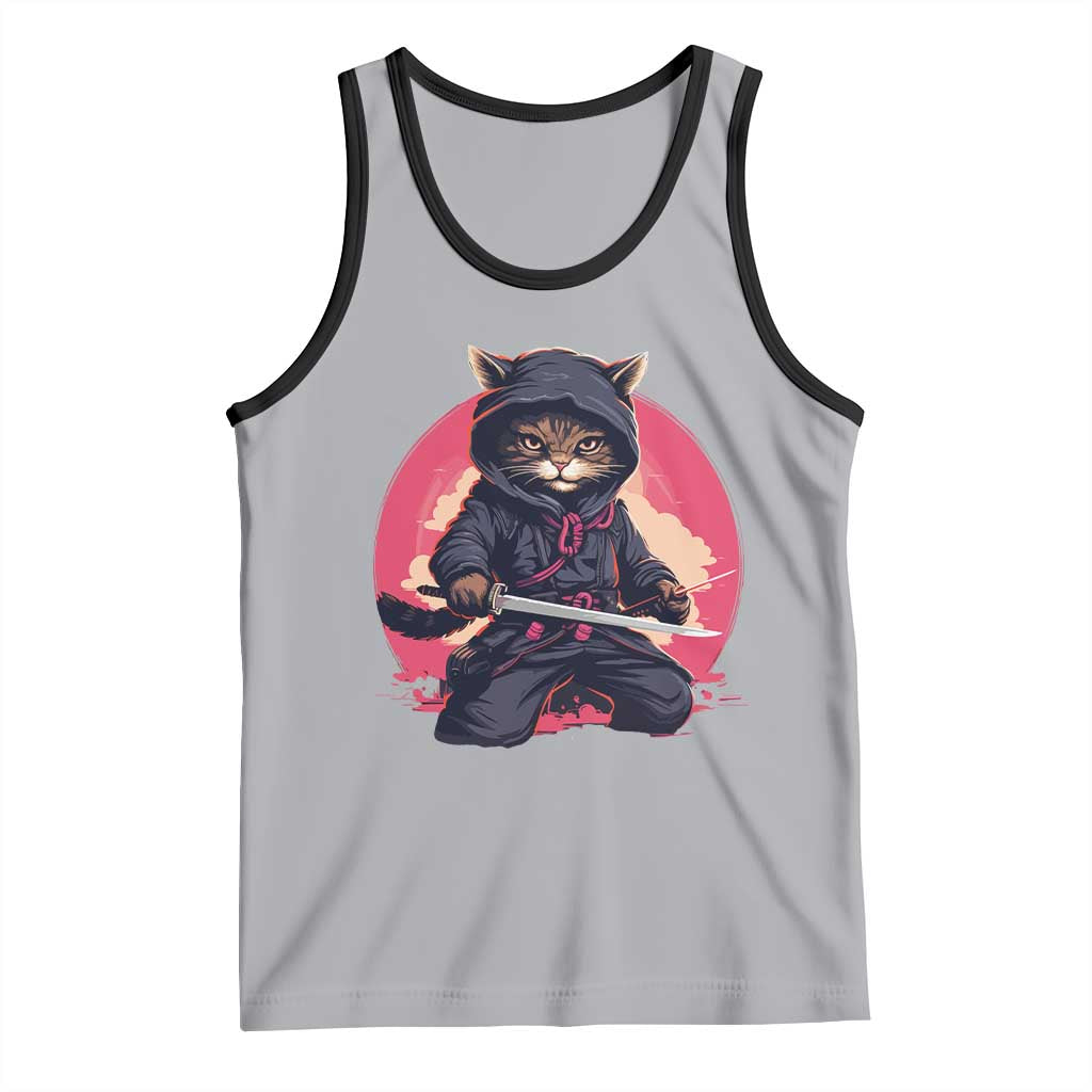 Japanese Ninja Cat Tank Top Ancient Japan Warrior Samurai Tattoo Kawaii Vintage TS02 Athletic Heather Black Print Your Wear