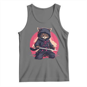 Japanese Ninja Cat Tank Top Ancient Japan Warrior Samurai Tattoo Kawaii Vintage TS02 Black Heather Print Your Wear