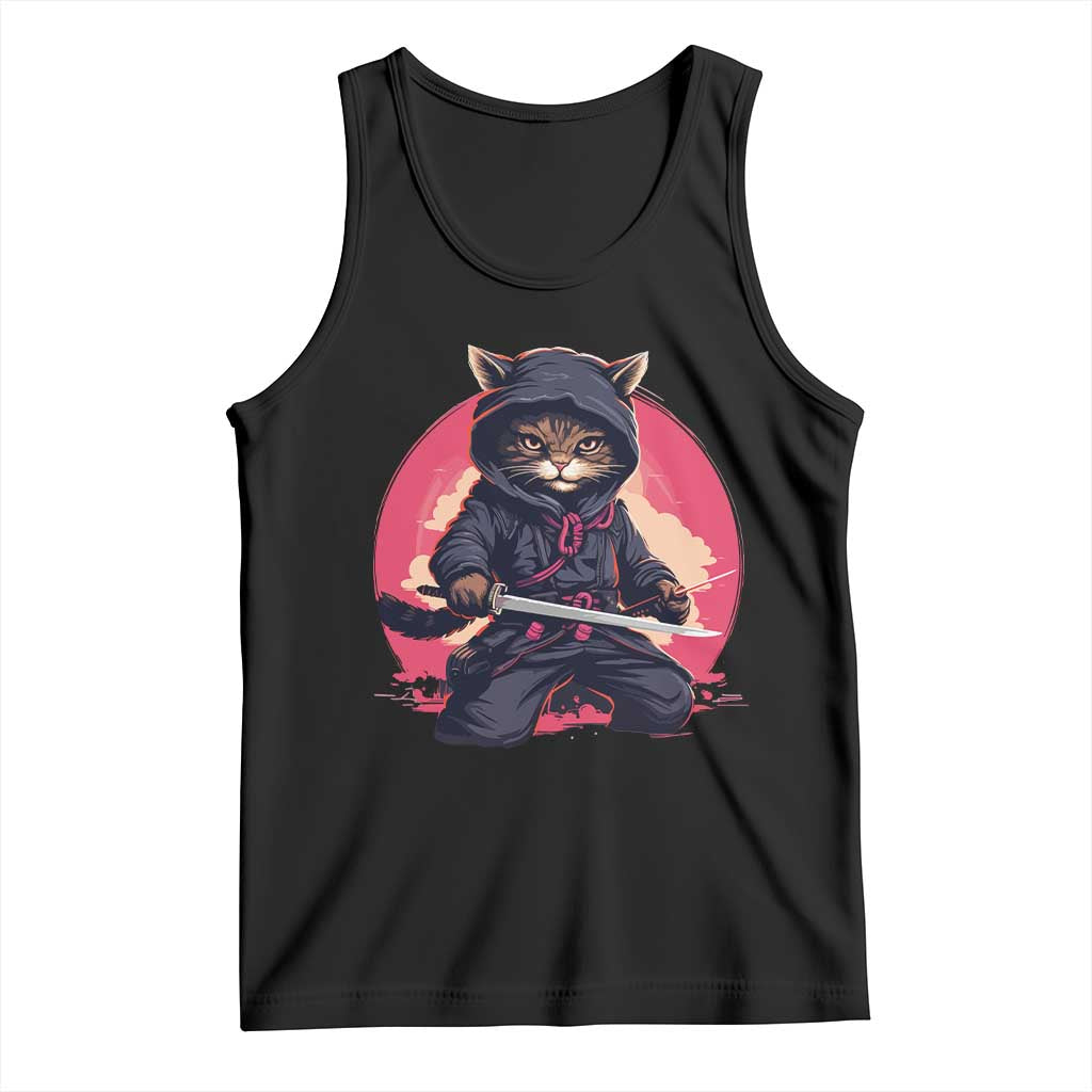 Japanese Ninja Cat Tank Top Ancient Japan Warrior Samurai Tattoo Kawaii Vintage TS02 Black Print Your Wear