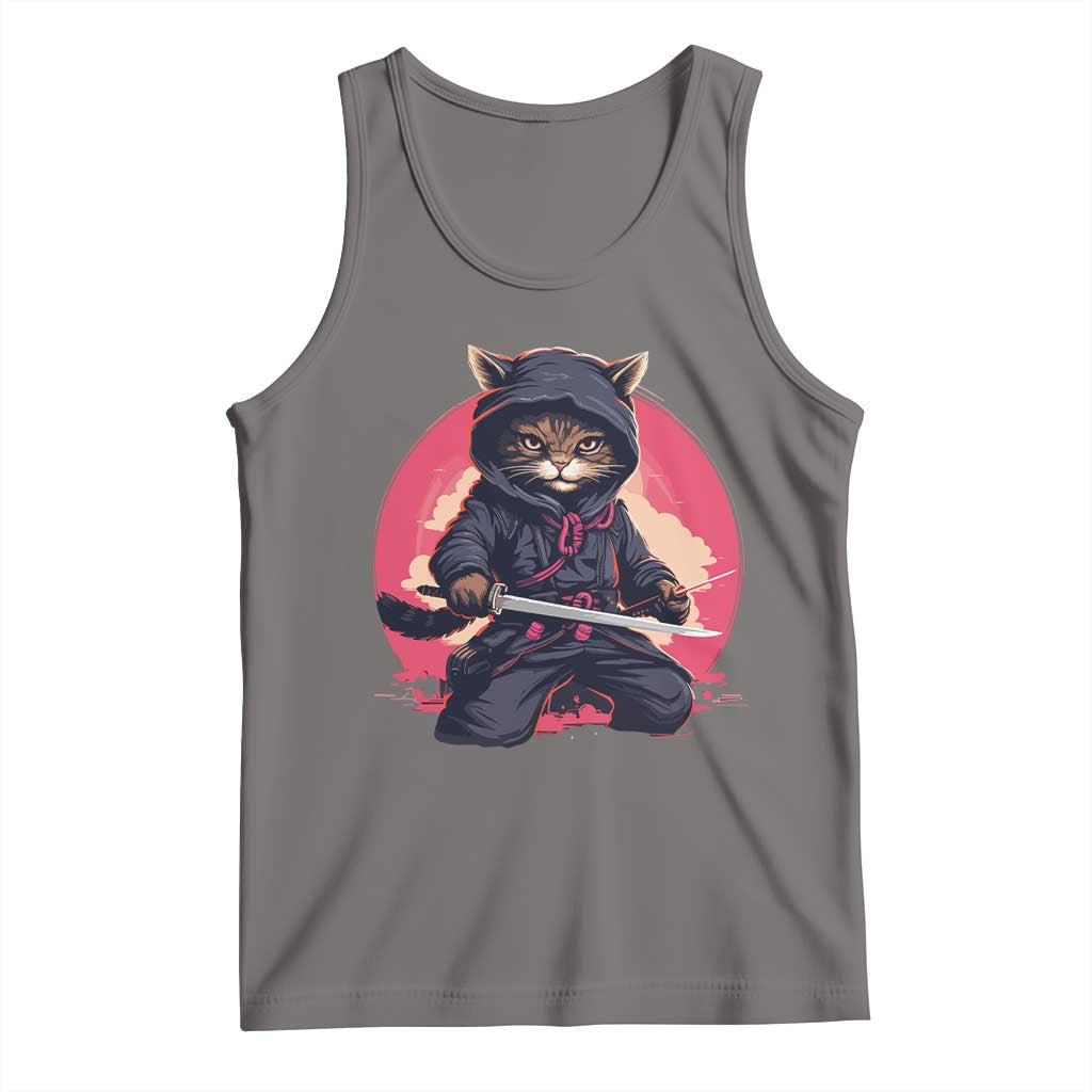 Japanese Ninja Cat Tank Top Ancient Japan Warrior Samurai Tattoo Kawaii Vintage TS02 Deep Heather Print Your Wear