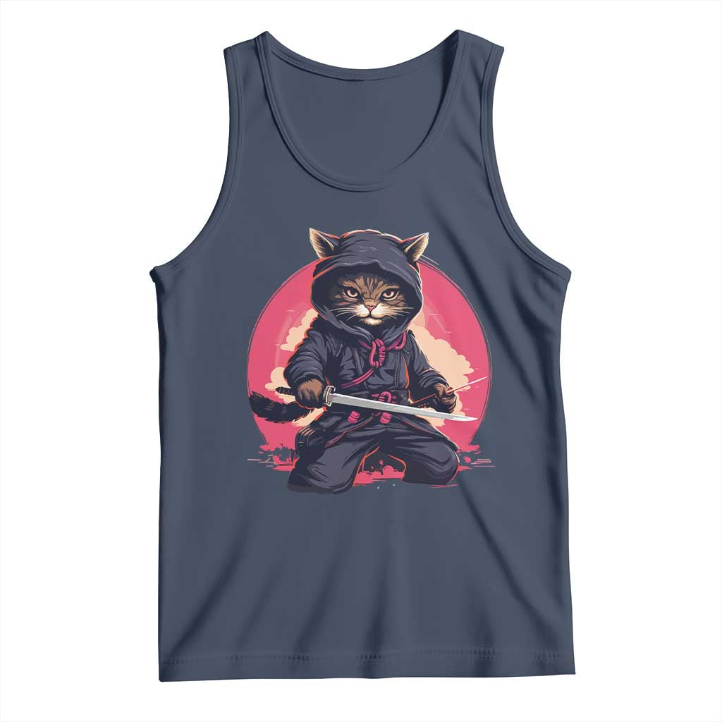 Japanese Ninja Cat Tank Top Ancient Japan Warrior Samurai Tattoo Kawaii Vintage TS02 Navy Print Your Wear