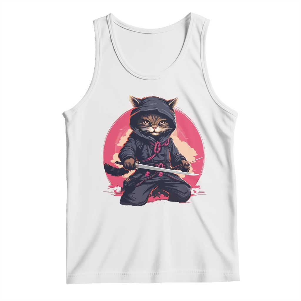Japanese Ninja Cat Tank Top Ancient Japan Warrior Samurai Tattoo Kawaii Vintage TS02 White Print Your Wear