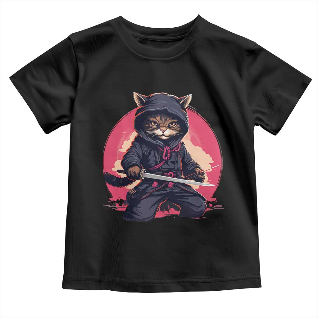 Japanese Ninja Cat Toddler T Shirt Ancient Japan Warrior Samurai Tattoo Kawaii Vintage TS02 Black Print Your Wear