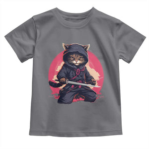 Japanese Ninja Cat Toddler T Shirt Ancient Japan Warrior Samurai Tattoo Kawaii Vintage TS02 Charcoal Print Your Wear