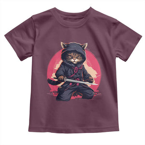 Japanese Ninja Cat Toddler T Shirt Ancient Japan Warrior Samurai Tattoo Kawaii Vintage TS02 Maroon Print Your Wear