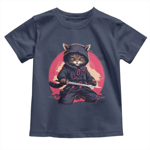Japanese Ninja Cat Toddler T Shirt Ancient Japan Warrior Samurai Tattoo Kawaii Vintage TS02 Navy Print Your Wear