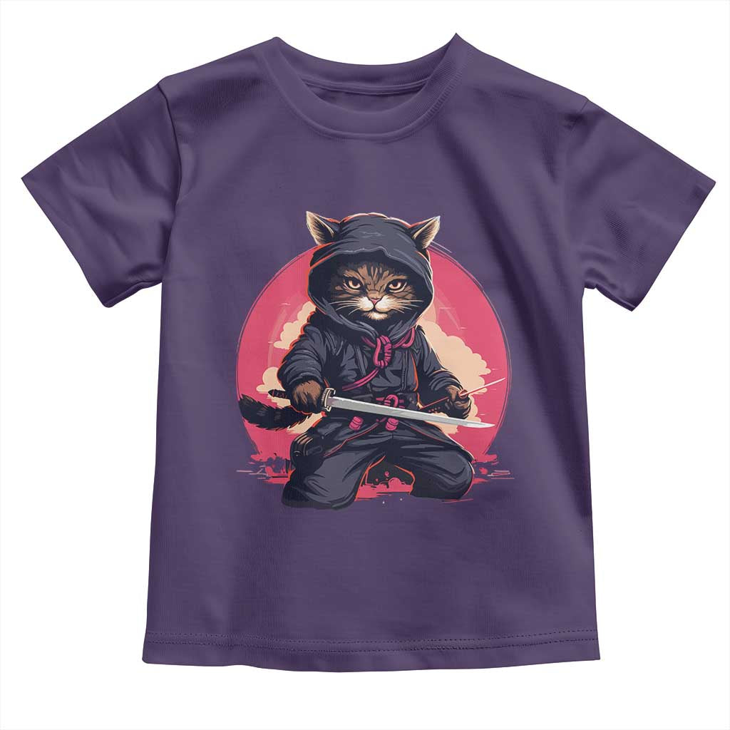 Japanese Ninja Cat Toddler T Shirt Ancient Japan Warrior Samurai Tattoo Kawaii Vintage TS02 Purple Print Your Wear