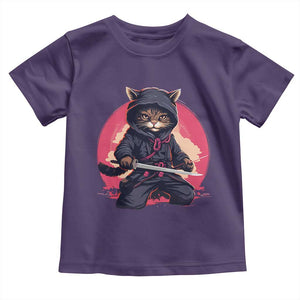 Japanese Ninja Cat Toddler T Shirt Ancient Japan Warrior Samurai Tattoo Kawaii Vintage TS02 Purple Print Your Wear