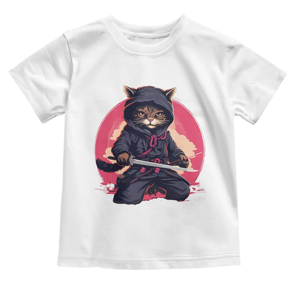 Japanese Ninja Cat Toddler T Shirt Ancient Japan Warrior Samurai Tattoo Kawaii Vintage TS02 White Print Your Wear