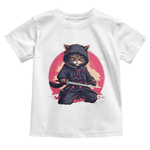 Japanese Ninja Cat Toddler T Shirt Ancient Japan Warrior Samurai Tattoo Kawaii Vintage TS02 White Print Your Wear