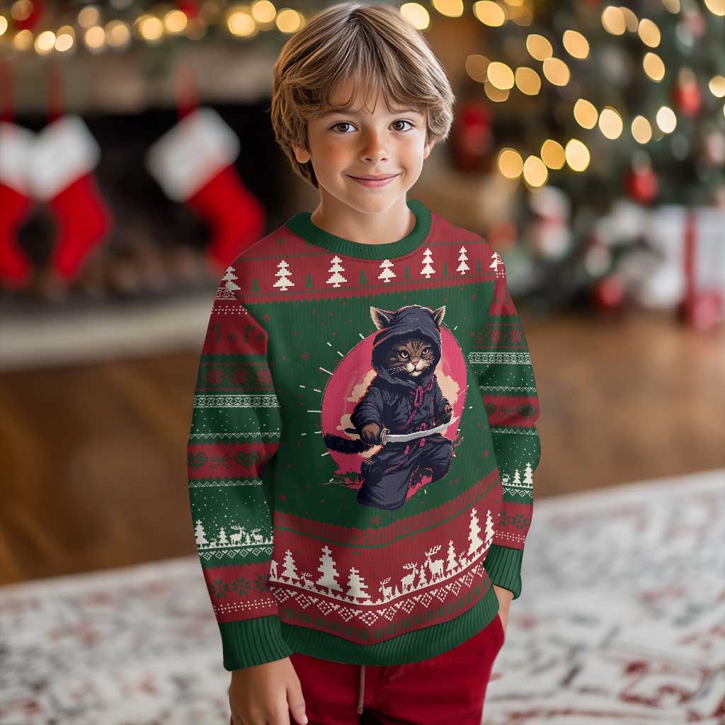 Japanese Ninja Cat Ugly Christmas Sweater Ancient Japan Warrior Samurai Tattoo Kawaii Vintage TS02 Christmas Print Your Wear