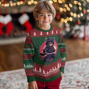 Japanese Ninja Cat Ugly Christmas Sweater Ancient Japan Warrior Samurai Tattoo Kawaii Vintage TS02 Christmas Print Your Wear