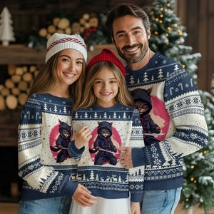 Japanese Ninja Cat Ugly Christmas Sweater Ancient Japan Warrior Samurai Tattoo Kawaii Vintage TS02 Navy Print Your Wear