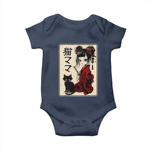 Japanese Gothic Kawaii Anime Samurai Cat Baby Onesie Japan Female Bushido Graphic With Kanji Retro Vintage TS02 Navy Print Your Wear