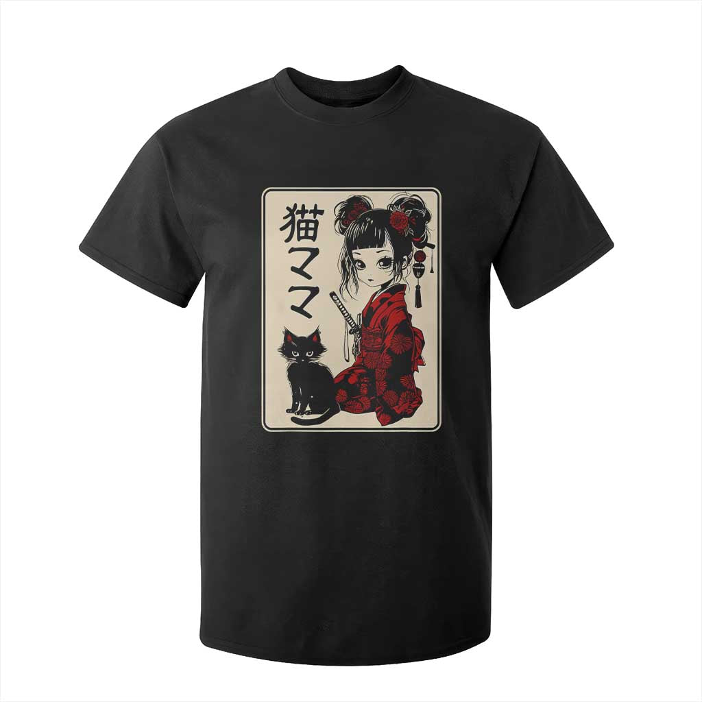 Japanese Gothic Kawaii Anime Samurai Cat T Shirt For Kid Japan Female Bushido Graphic With Kanji Retro Vintage TS02 Black Print Your Wear