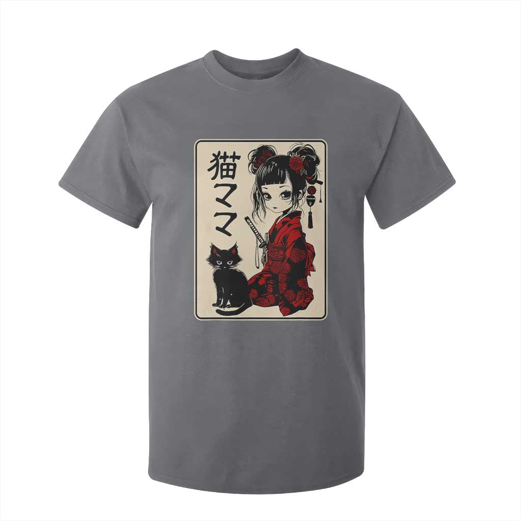 Japanese Gothic Kawaii Anime Samurai Cat T Shirt For Kid Japan Female Bushido Graphic With Kanji Retro Vintage TS02 Charcoal Print Your Wear