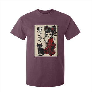 Japanese Gothic Kawaii Anime Samurai Cat T Shirt For Kid Japan Female Bushido Graphic With Kanji Retro Vintage TS02 Maroon Print Your Wear