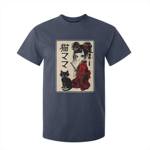 Japanese Gothic Kawaii Anime Samurai Cat T Shirt For Kid Japan Female Bushido Graphic With Kanji Retro Vintage TS02 Navy Print Your Wear