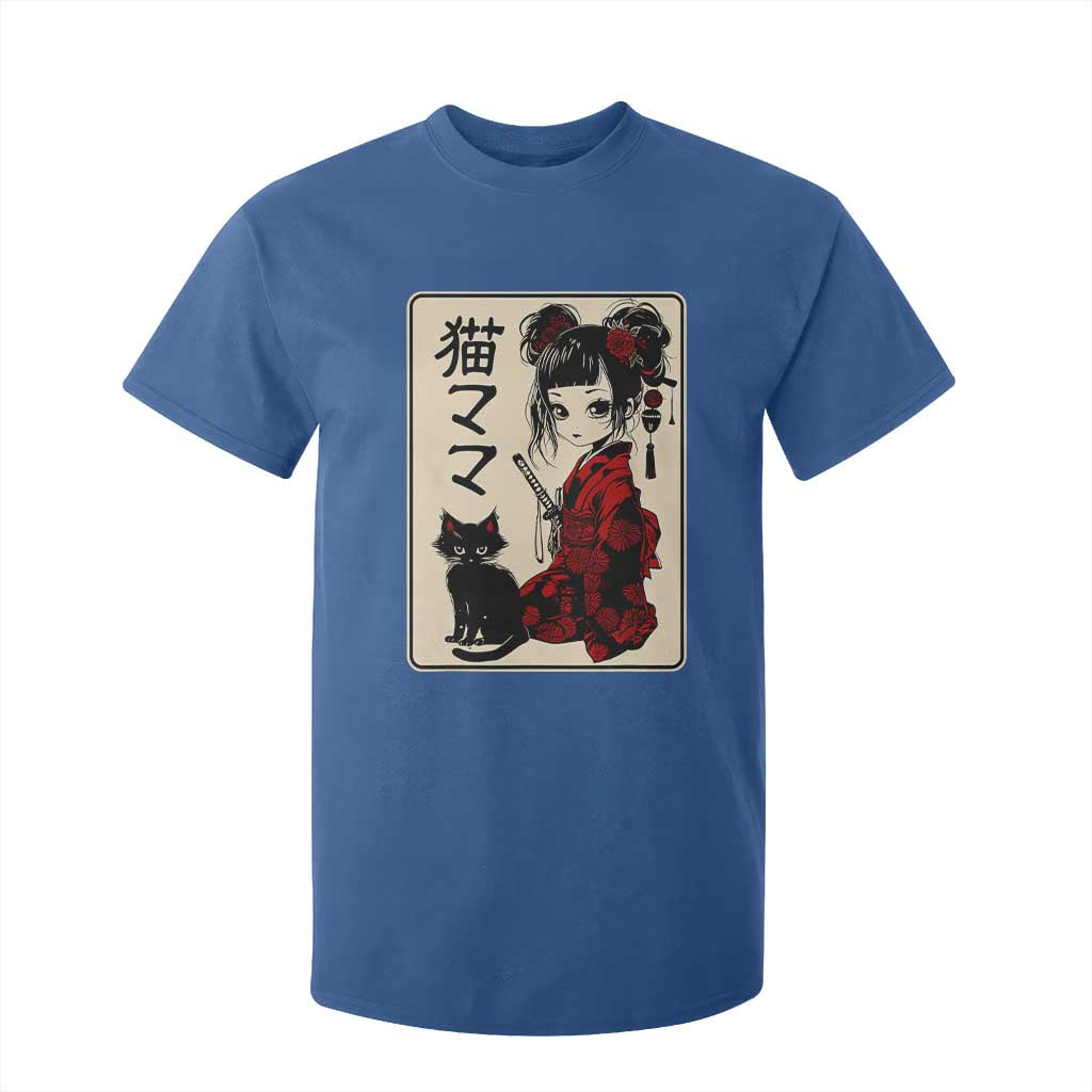 Japanese Gothic Kawaii Anime Samurai Cat T Shirt For Kid Japan Female Bushido Graphic With Kanji Retro Vintage TS02 Royal Blue Print Your Wear