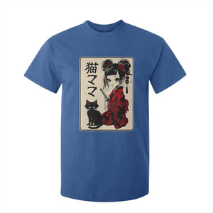Japanese Gothic Kawaii Anime Samurai Cat T Shirt For Kid Japan Female Bushido Graphic With Kanji Retro Vintage TS02 Royal Blue Print Your Wear