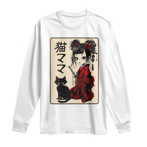 Japanese Gothic Kawaii Anime Samurai Cat Long Sleeve Shirt Japan Female Bushido Graphic With Kanji Retro Vintage TS02 White Print Your Wear