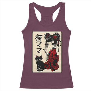 Japanese Gothic Kawaii Anime Samurai Cat Racerback Tank Top Japan Female Bushido Graphic With Kanji Retro Vintage TS02 Maroon Print Your Wear