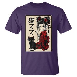 Japanese Gothic Kawaii Anime Samurai Cat T Shirt Japan Female Bushido Graphic With Kanji Retro Vintage TS02 Purple Print Your Wear