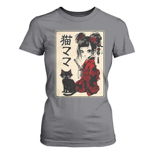 Japanese Gothic Kawaii Anime Samurai Cat T Shirt For Women Japan Female Bushido Graphic With Kanji Retro Vintage TS02 Charcoal Print Your Wear