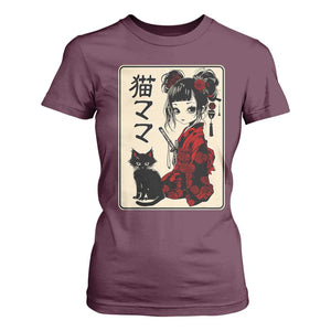 Japanese Gothic Kawaii Anime Samurai Cat T Shirt For Women Japan Female Bushido Graphic With Kanji Retro Vintage TS02 Maroon Print Your Wear