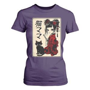 Japanese Gothic Kawaii Anime Samurai Cat T Shirt For Women Japan Female Bushido Graphic With Kanji Retro Vintage TS02 Purple Print Your Wear