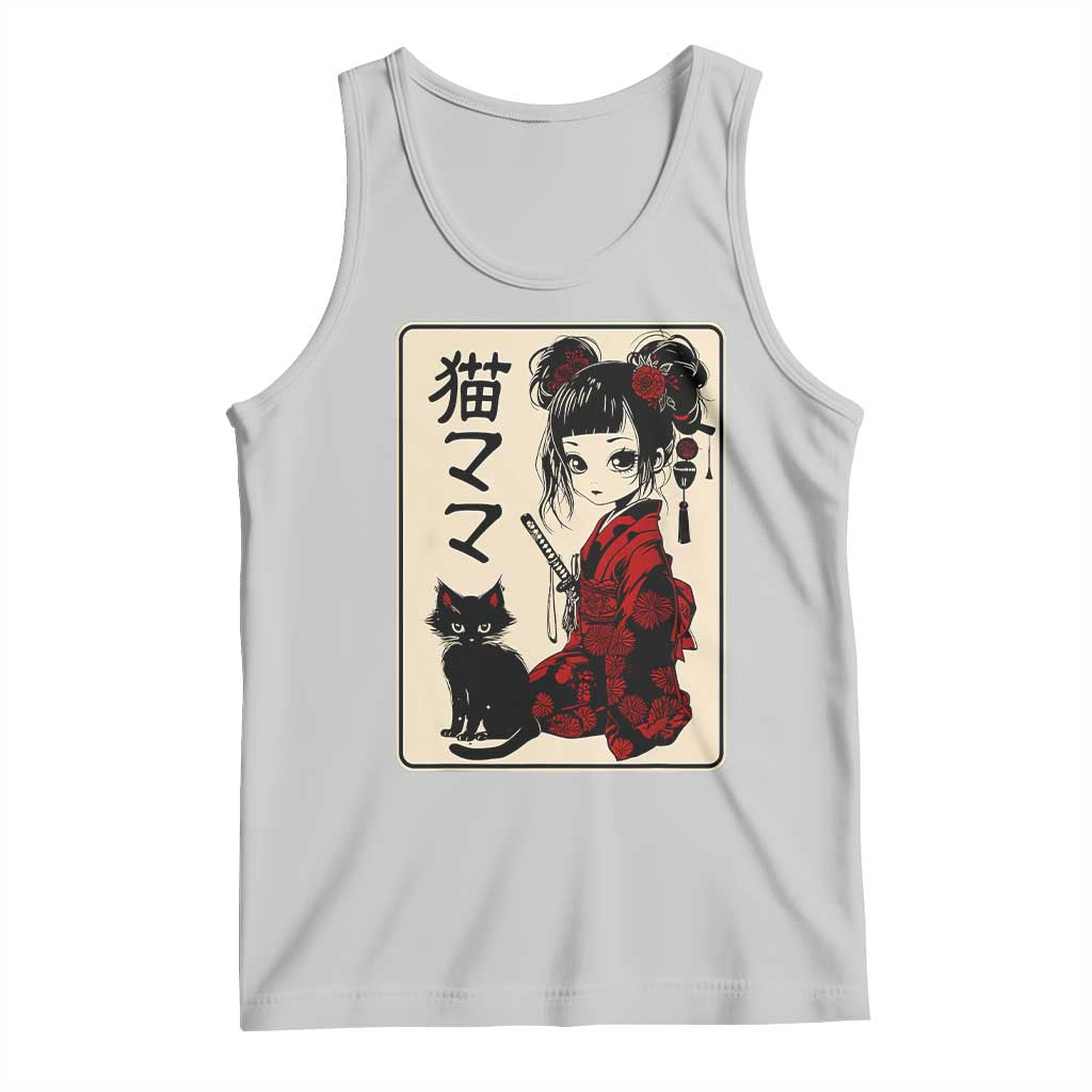 Japanese Gothic Kawaii Anime Samurai Cat Tank Top Japan Female Bushido Graphic With Kanji Retro Vintage TS02 Ash Print Your Wear