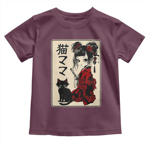 Japanese Gothic Kawaii Anime Samurai Cat Toddler T Shirt Japan Female Bushido Graphic With Kanji Retro Vintage TS02 Maroon Print Your Wear