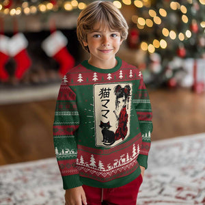 Japanese Gothic Kawaii Anime Samurai Cat Ugly Christmas Sweater Japan Female Bushido Graphic With Kanji Retro Vintage TS02 Christmas Print Your Wear