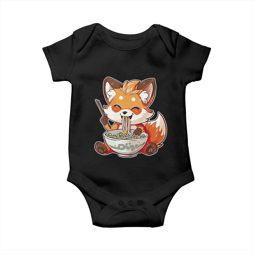 Kawaii Fox Ramen Japanese Baby Onesie Japanese Anime Otaku Manga Cute Graphic TS02 Black Print Your Wear