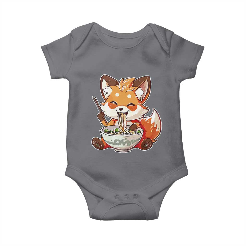 Kawaii Fox Ramen Japanese Baby Onesie Japanese Anime Otaku Manga Cute Graphic TS02 Charcoal Print Your Wear