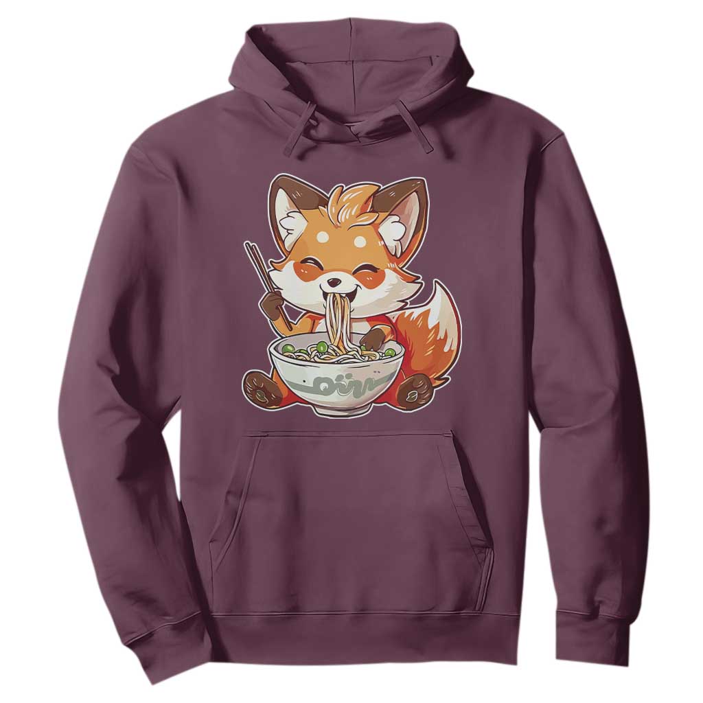 Kawaii Fox Ramen Japanese Hoodie Japanese Anime Otaku Manga Cute Graphic TS02 Maroon Print Your Wear