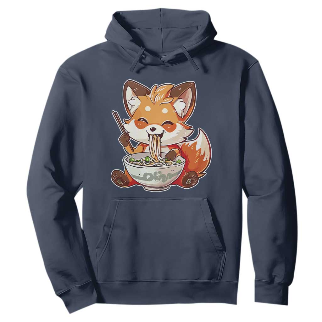 Kawaii Fox Ramen Japanese Hoodie Japanese Anime Otaku Manga Cute Graphic TS02 Navy Print Your Wear